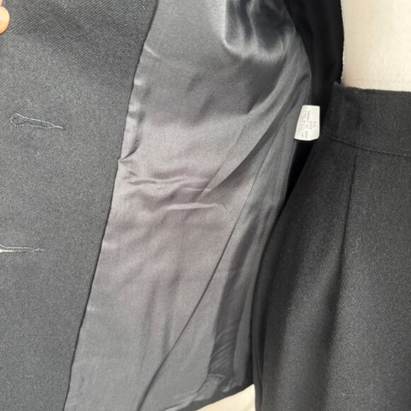 Vintage 90s 100% Wool Black Skirt Suit w Gold Buttons - Picture 9 of 16